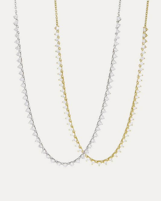 18k Gold Half Diamond Tennis Necklace