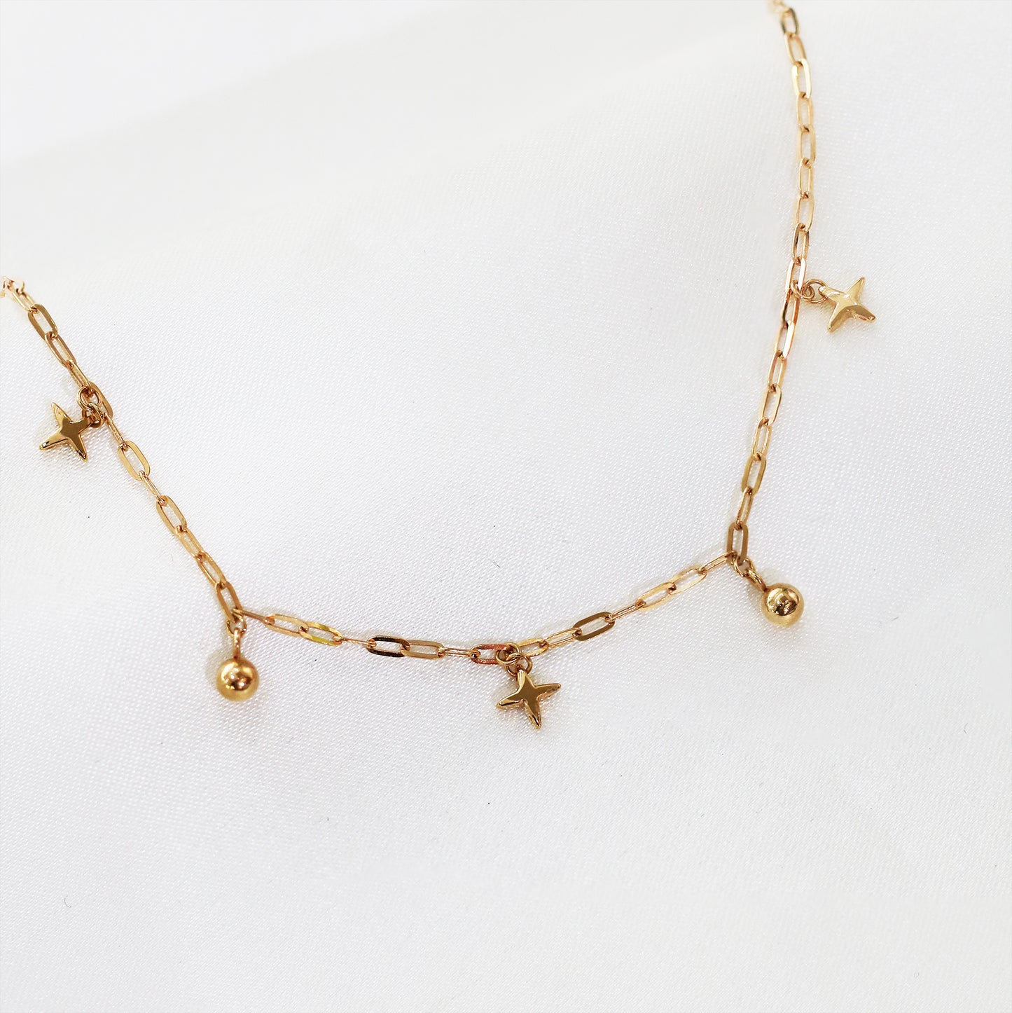 18k玫瑰金閃爍光芒小圓珠手鏈 18k Rose Gold Sparkle with Gold Ball Chain Bracelet