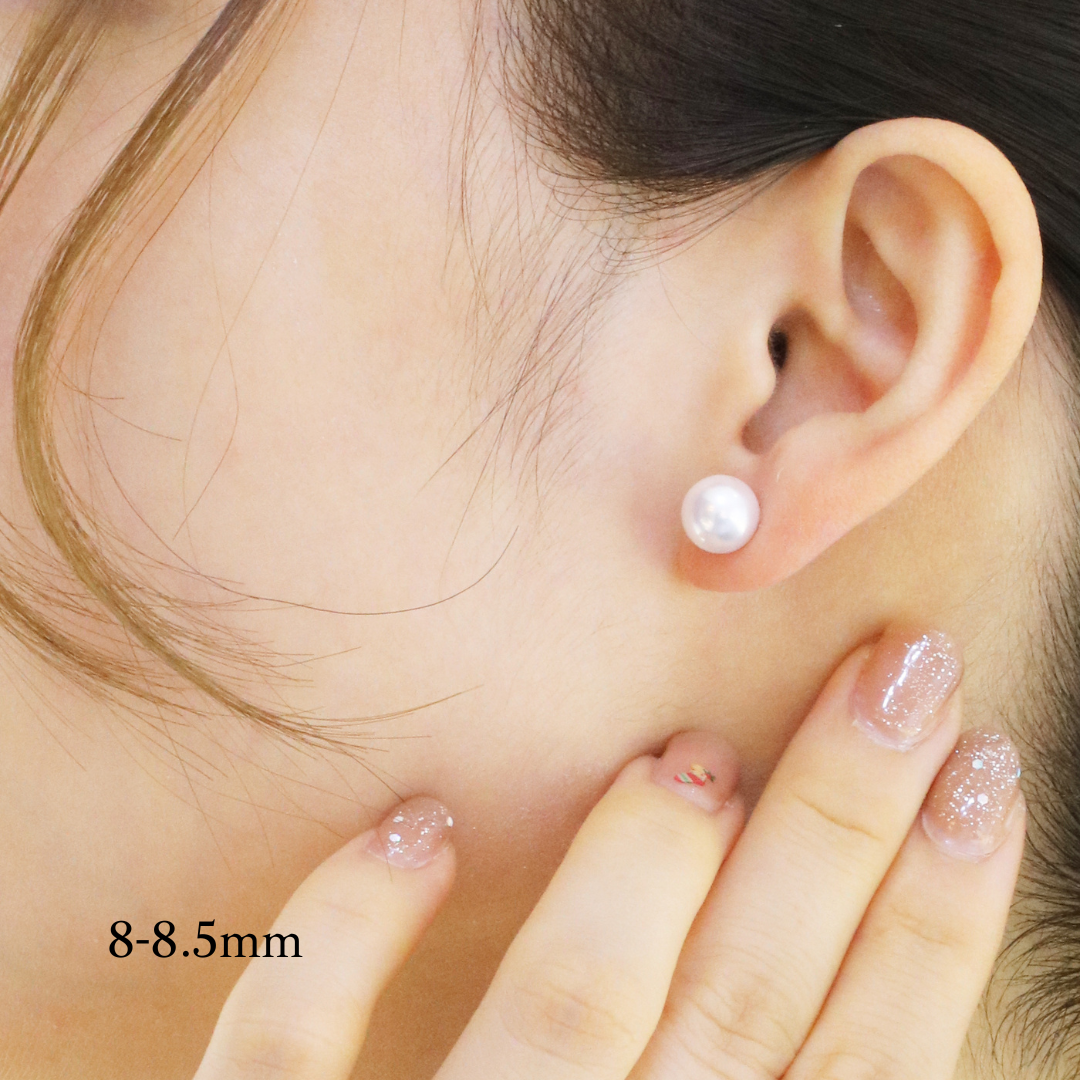 18k White Gold Japanese Akoya Pearl Stud Earrings 18k白金日本阿古屋Akoya珍珠耳環 8-8.5mm