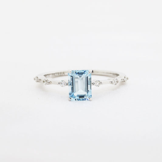18k白金海藍寶鑽石戒指 18k White Gold Emerald-cut Aquamarine Diamond Ring