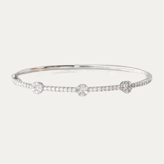 18k White Gold 0.96ct Round Diamond Bangle 18k白金三石款96份鑽石手鈪
