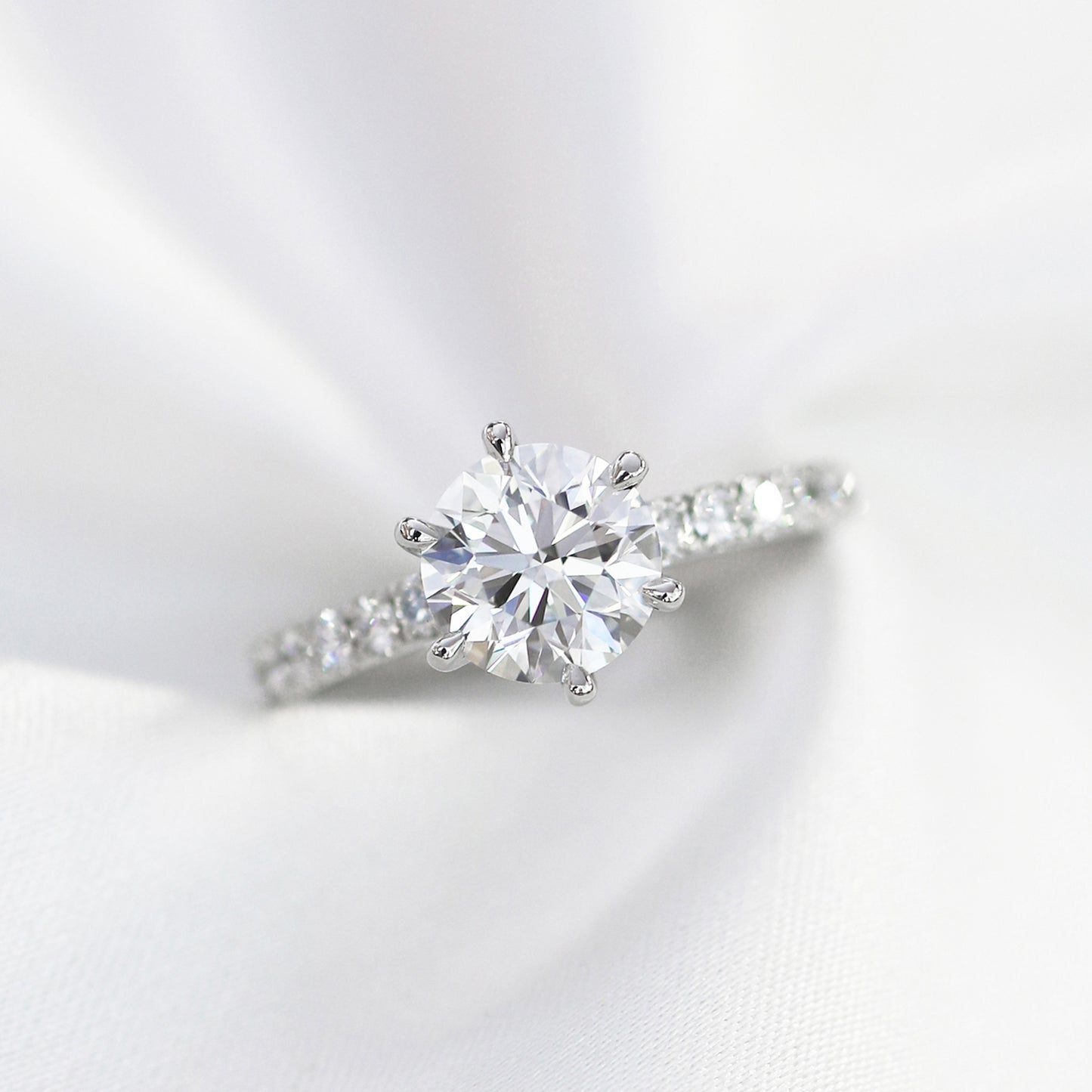Columbine Eternity 18k White Gold 6-Prong Round Brilliant Diamond Engagement Ring Setting 18k白金六爪永恆求婚鑽石戒指款式