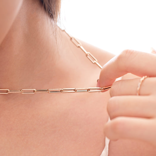 18k Rose Gold Matte Paper Clip Chain Necklace 18玫瑰金磨砂意大利頸鍊