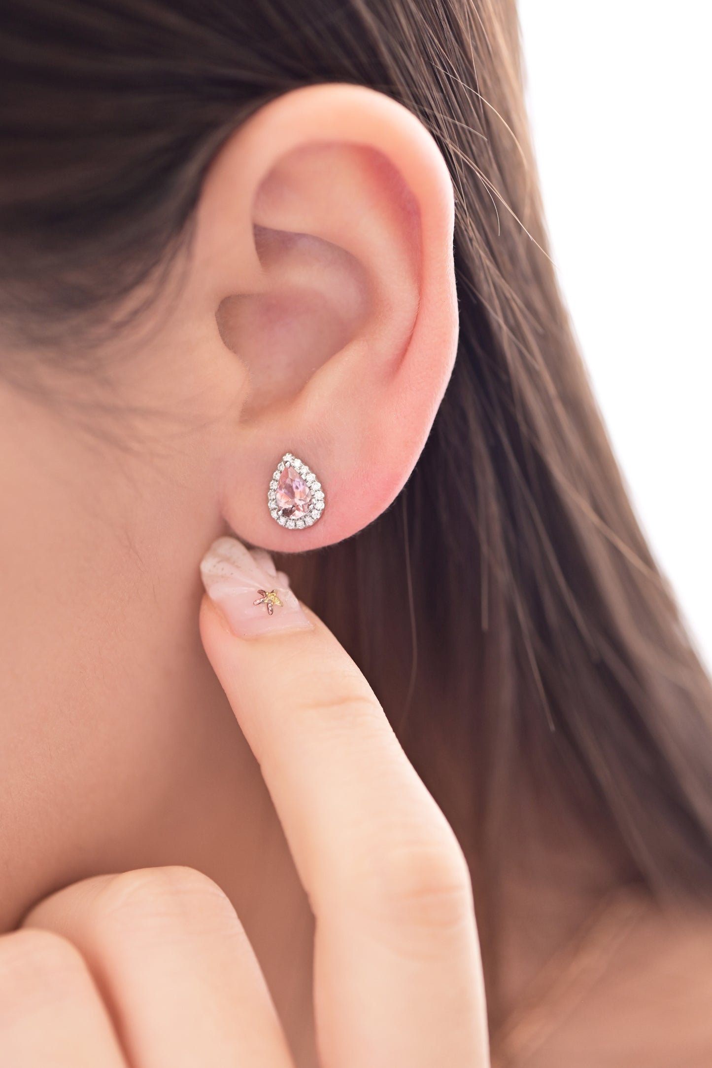 18k白金粉紅摩根鑽石耳環 18k White Gold Morganite Diamond Earrings
