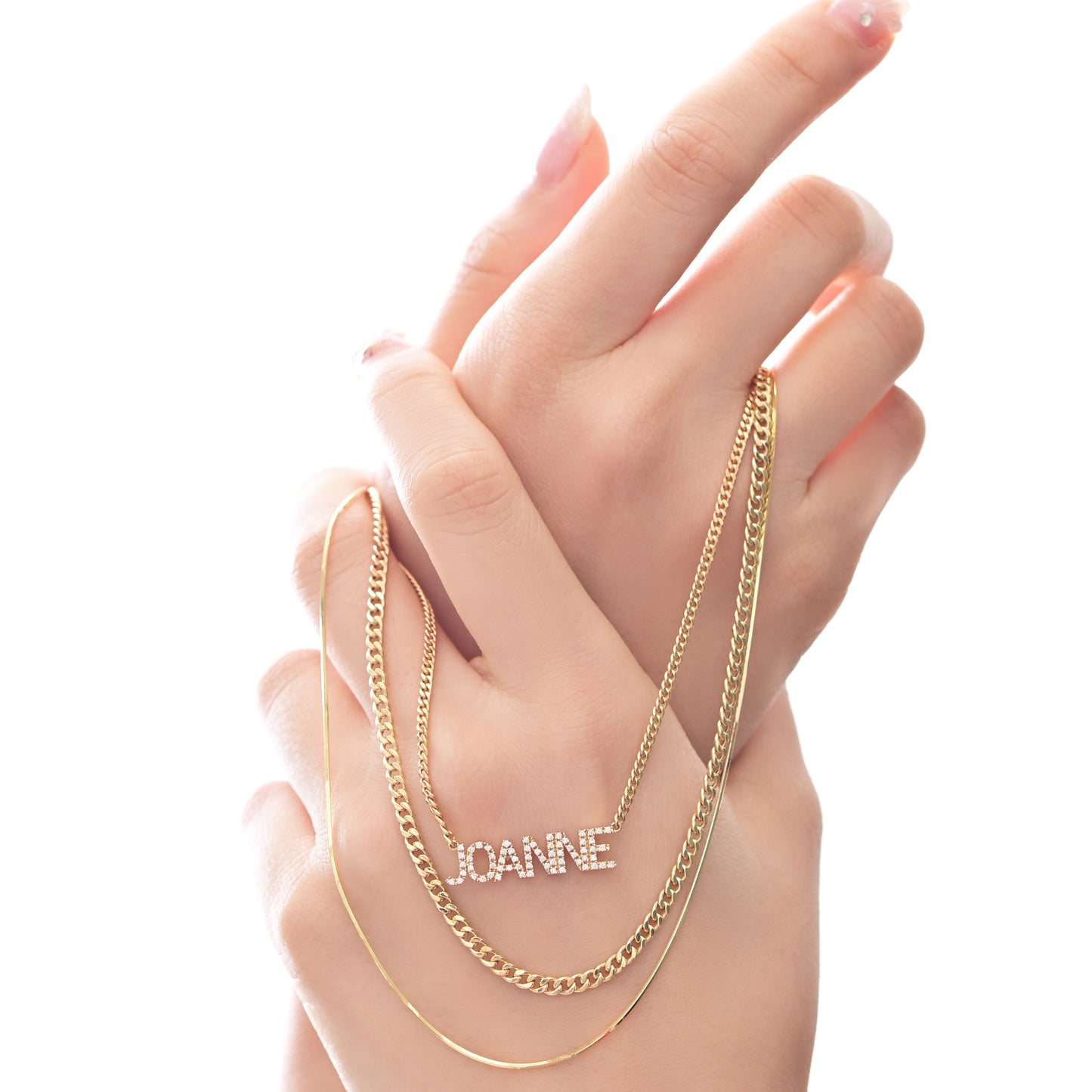 18k Gold Diamond Nameplate Chain Necklace (White/Rose/Yellow Gold)