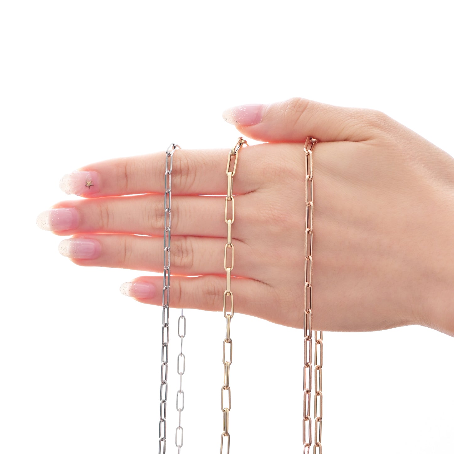 18k Gold Circle Paper Clip Chain Necklace 18k金意大利萬字夾十字頸鍊