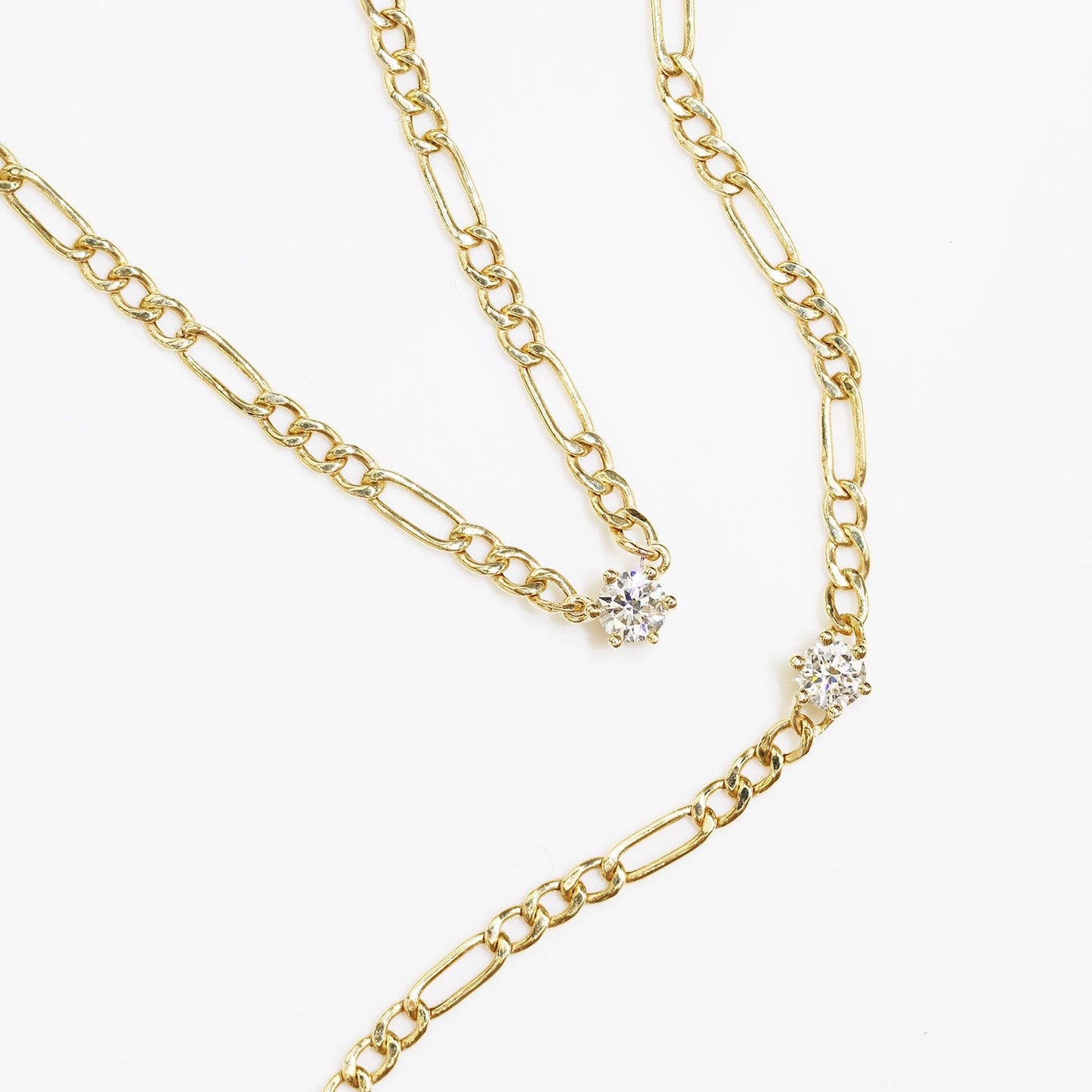 18k Yellow Gold 0.15ct Round Diamond Figaro Necklace