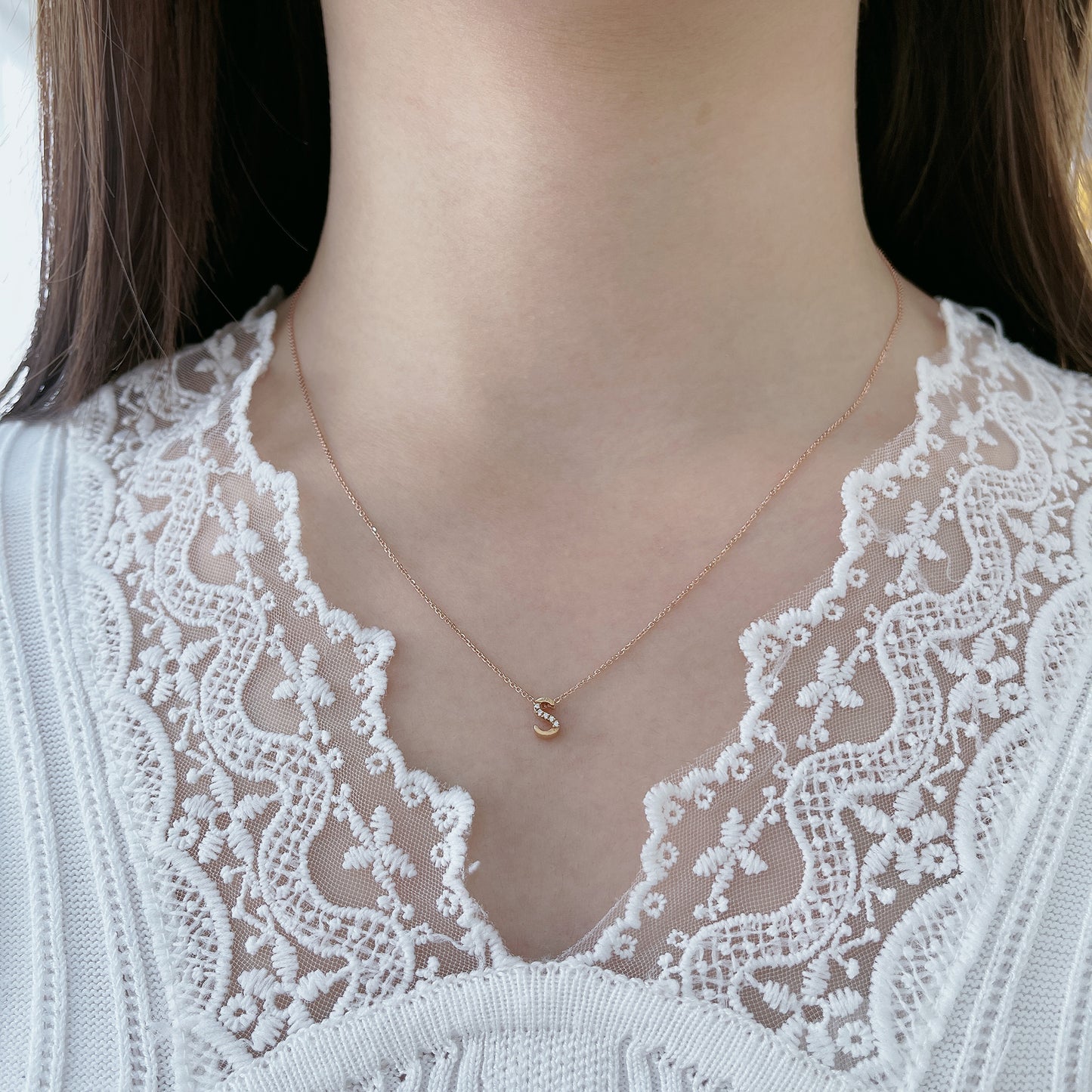 18k Rose Gold Alphabet S Diamond Charm Pendant 18k玫瑰金字母鑽石吊墜 S