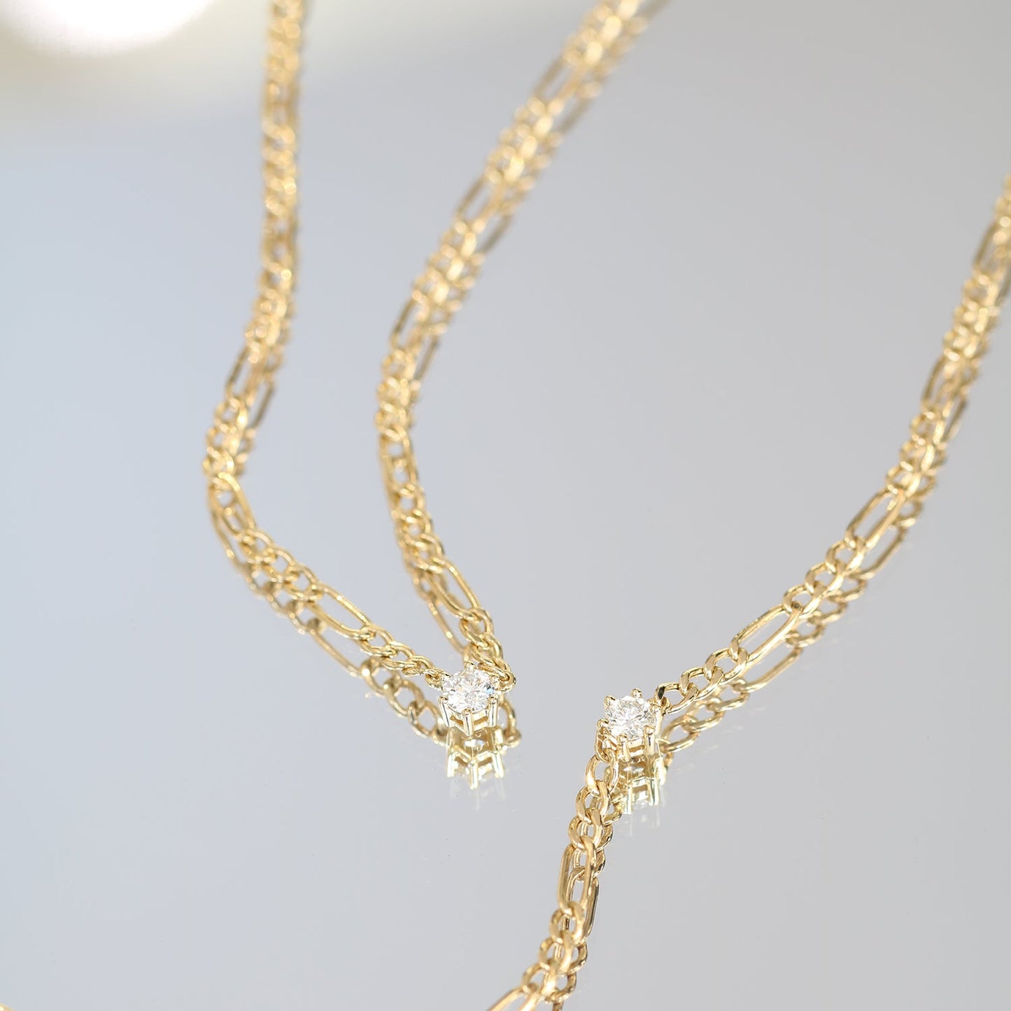18k Yellow Gold 0.15ct Round Diamond Figaro Necklace