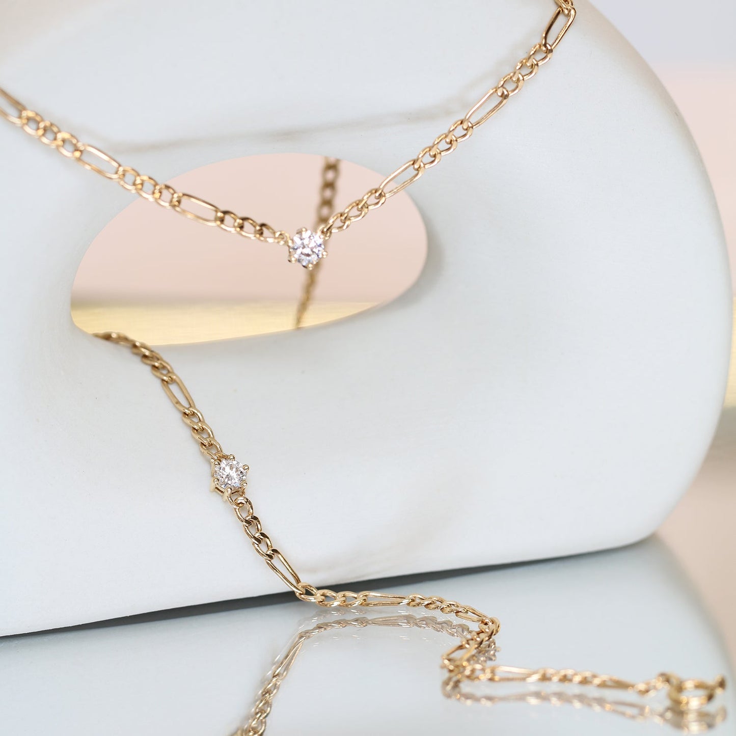 18k Yellow Gold 0.15ct Round Diamond Figaro Necklace