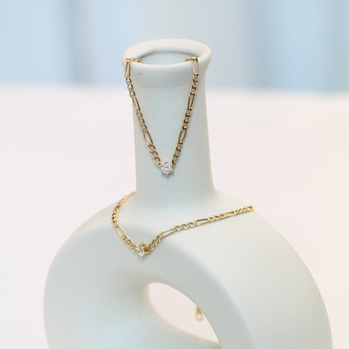18k Yellow Gold 0.15ct Round Diamond Figaro Necklace