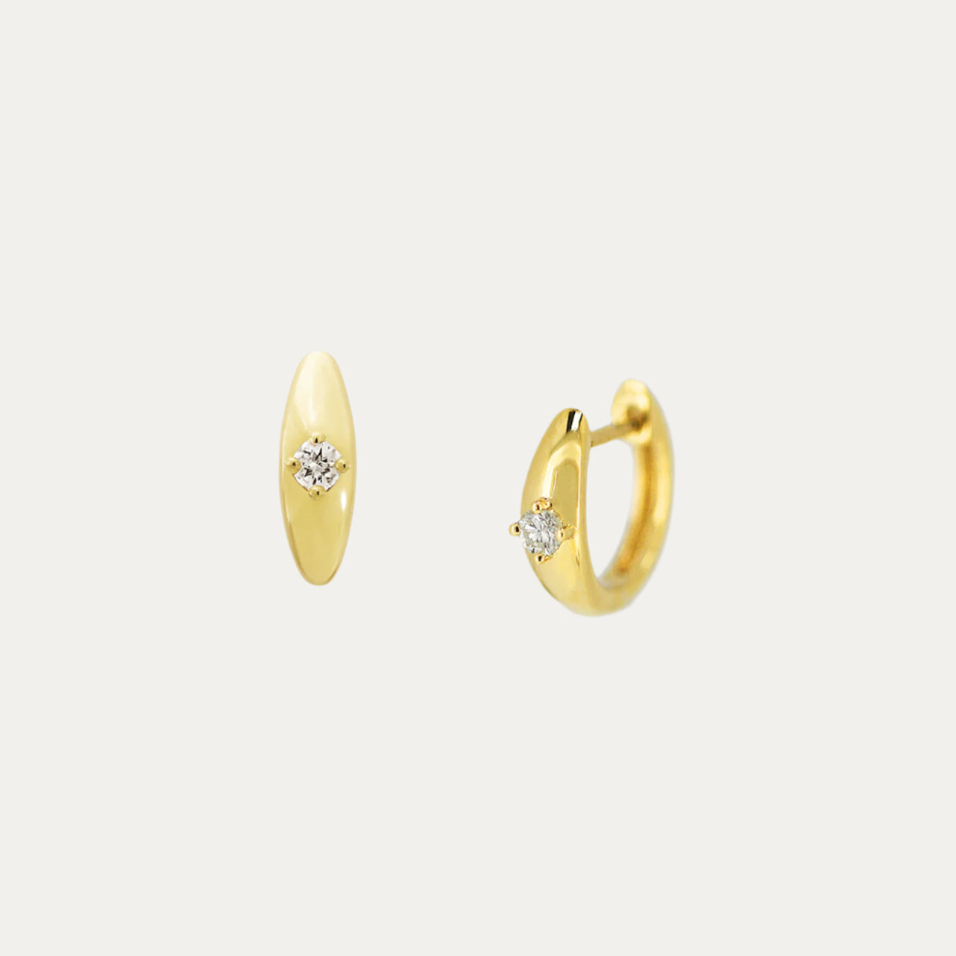 18k Yellow Gold Dome Diamond Huggie Earrings
