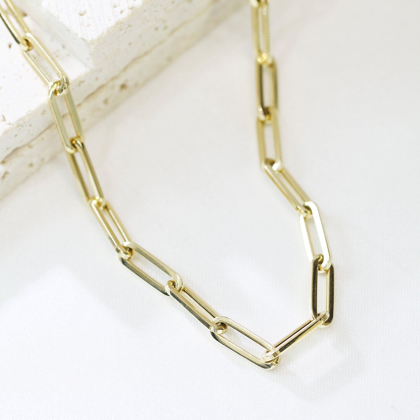 (Upgraded Version) 18k Gold Paper Clip Chain Necklace (White/Rose/Yellow Gold)