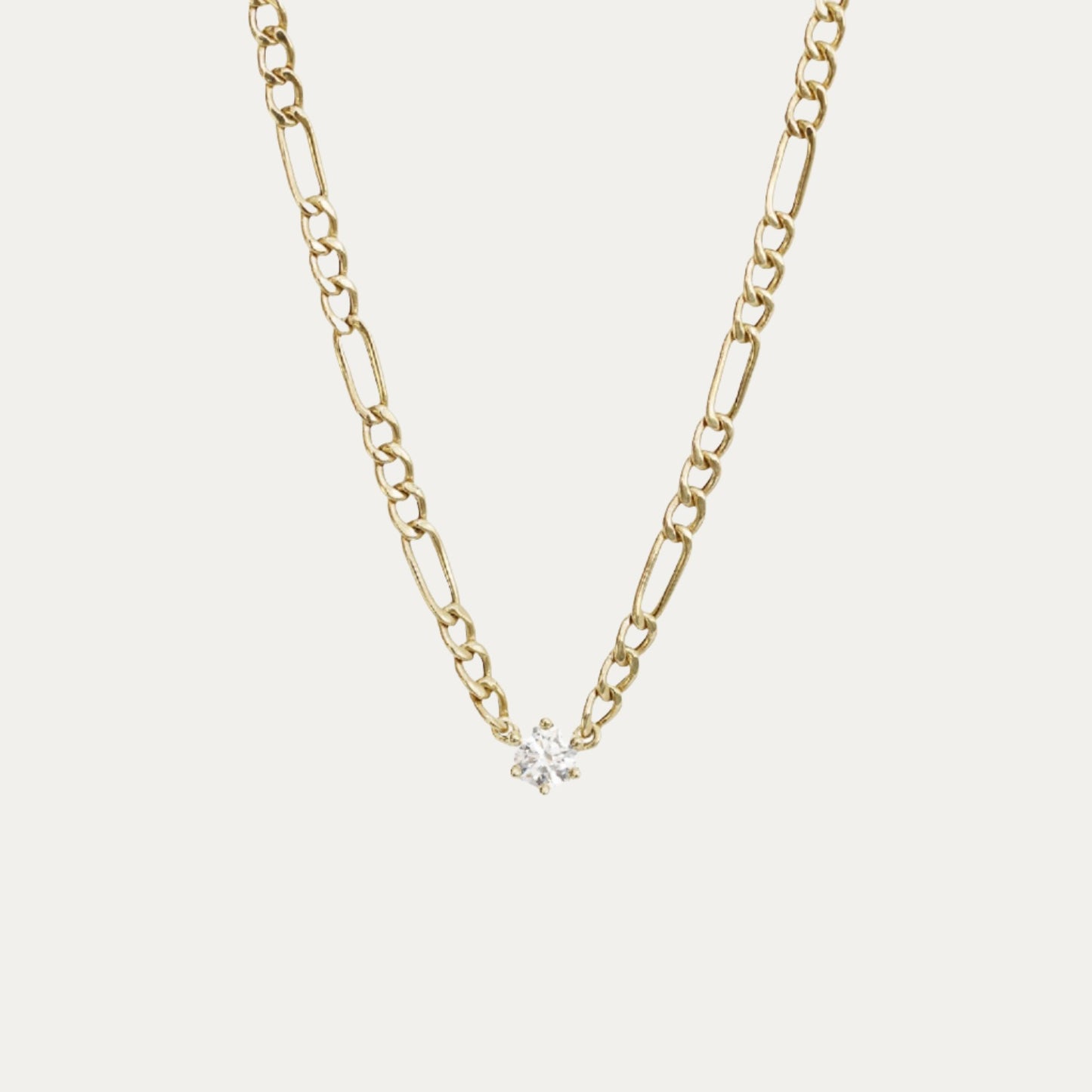 18k Yellow Gold 0.15ct Round Diamond Figaro Necklace