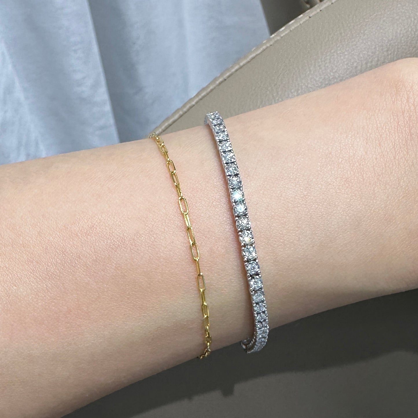 Mini Paper Clip Bracelet (White/Rose/Yellow Gold)