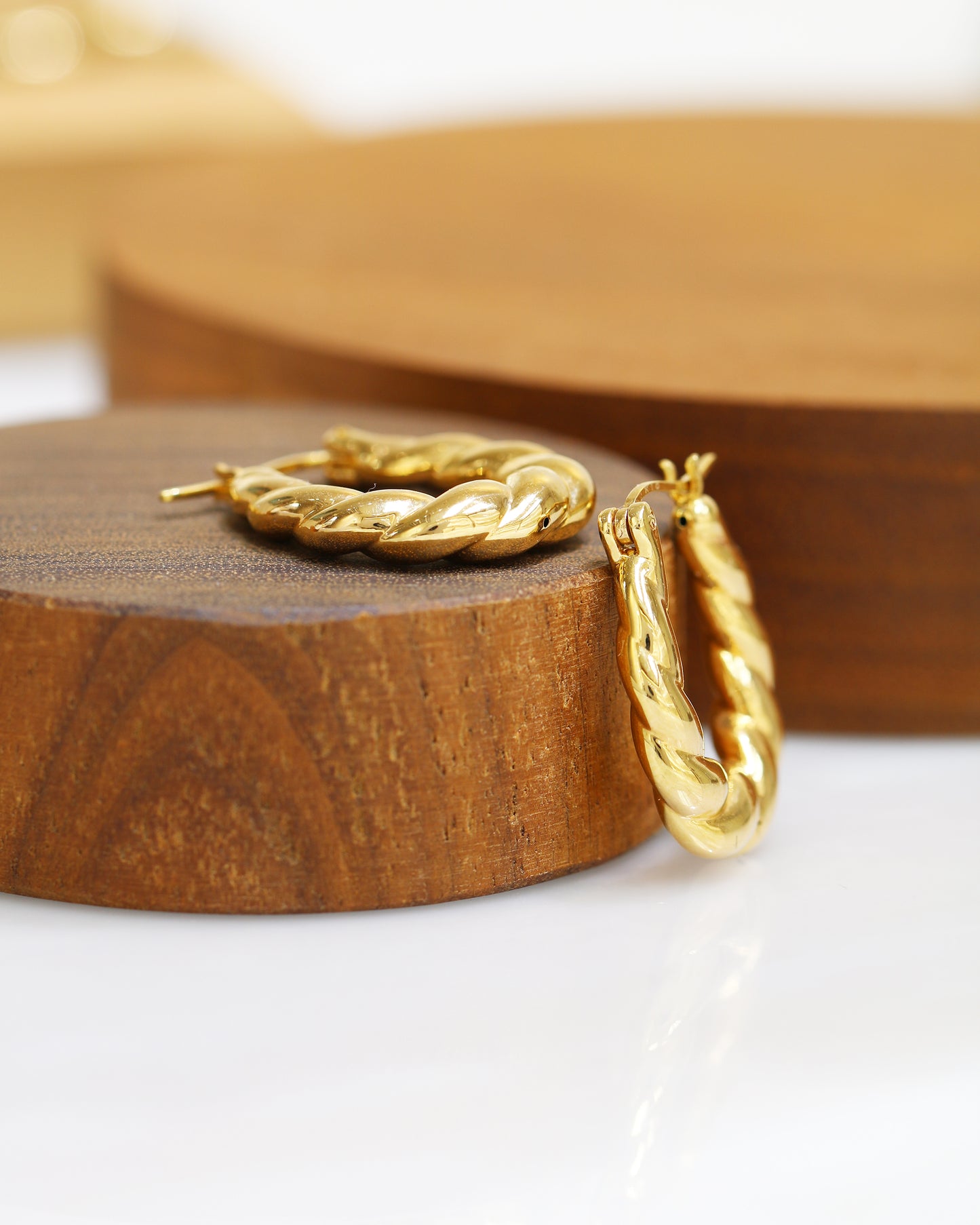 18k Yellow Gold Oval Rope Twist Hoop Earrings