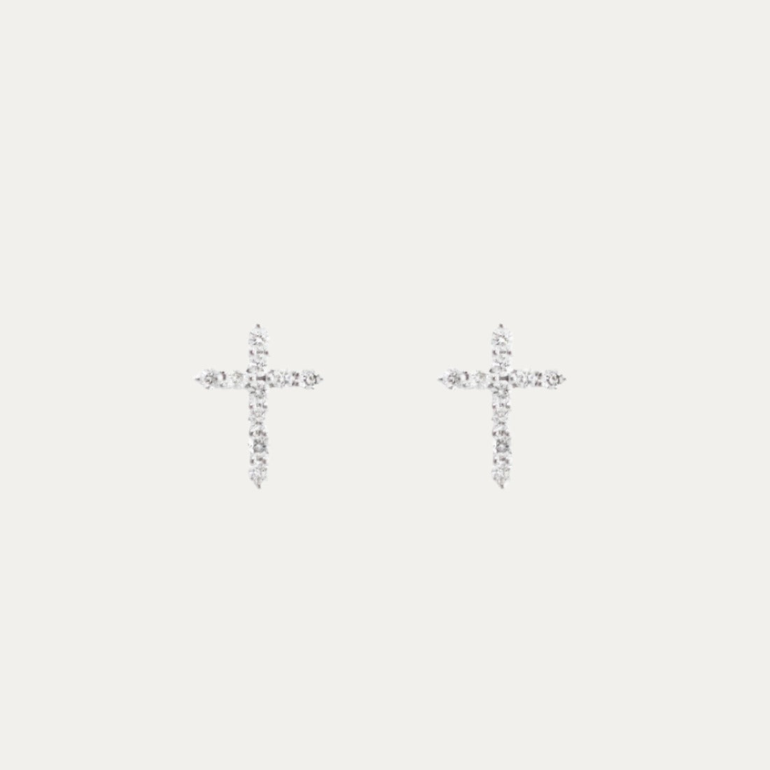 18k White Gold Diamond Cross Earrings, Single or Pair
