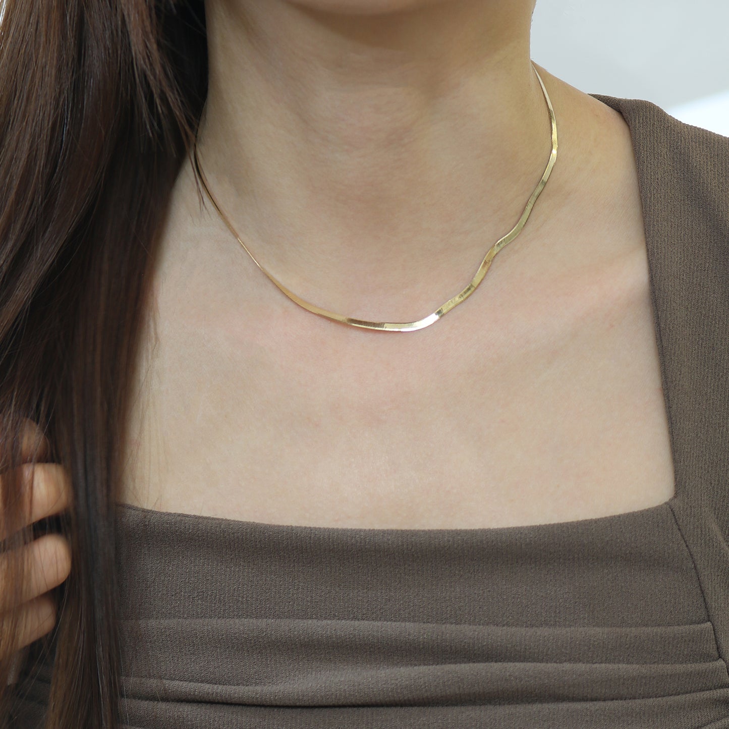 18k Gold Snake Bone Chain Necklace (White/Rose/Yellow Gold)