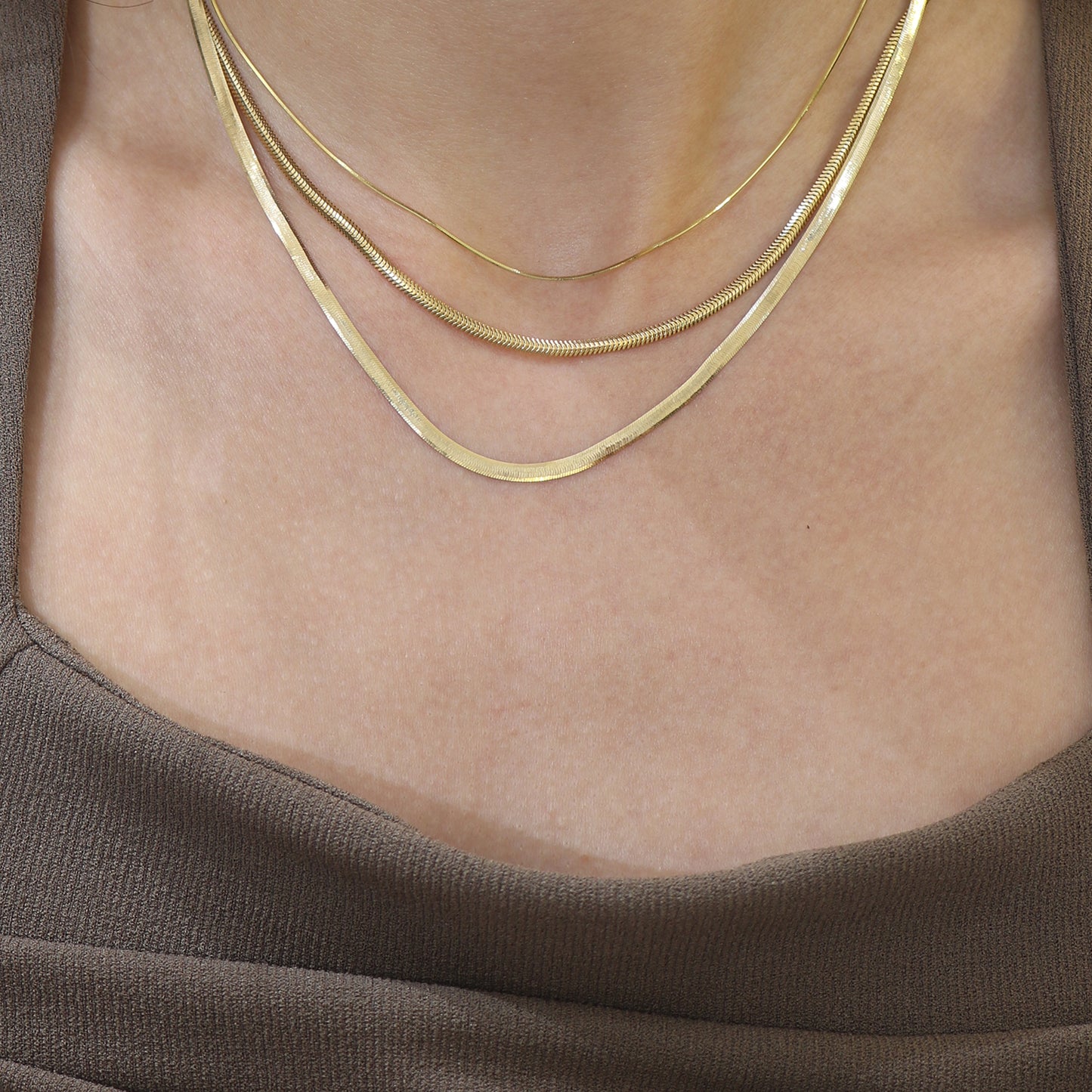 18k Yellow Gold 2.5mm Herringbone Chain Necklace