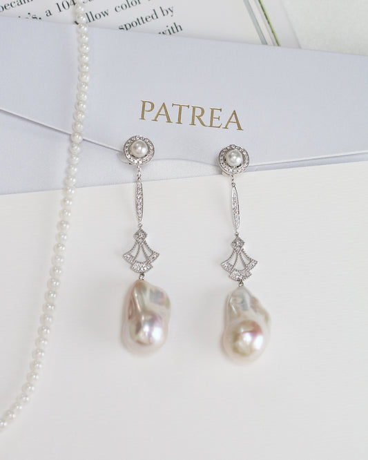 18k White Gold 2-way Akoya Pearl and Baroque Pearl Diamond Dangle Earrings