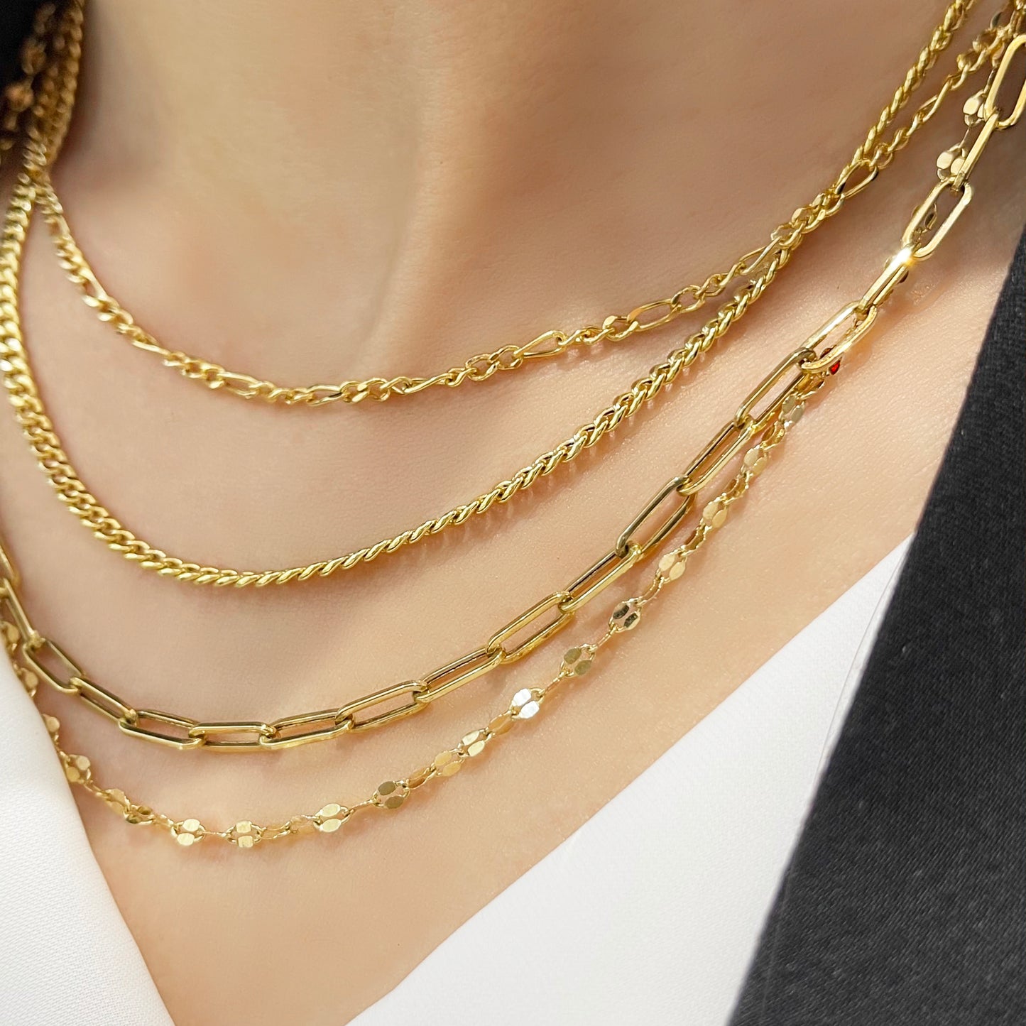 18k黃金嘴唇閃片頸鏈 18k Yellow Gold Adjustable Lip Chain Necklace