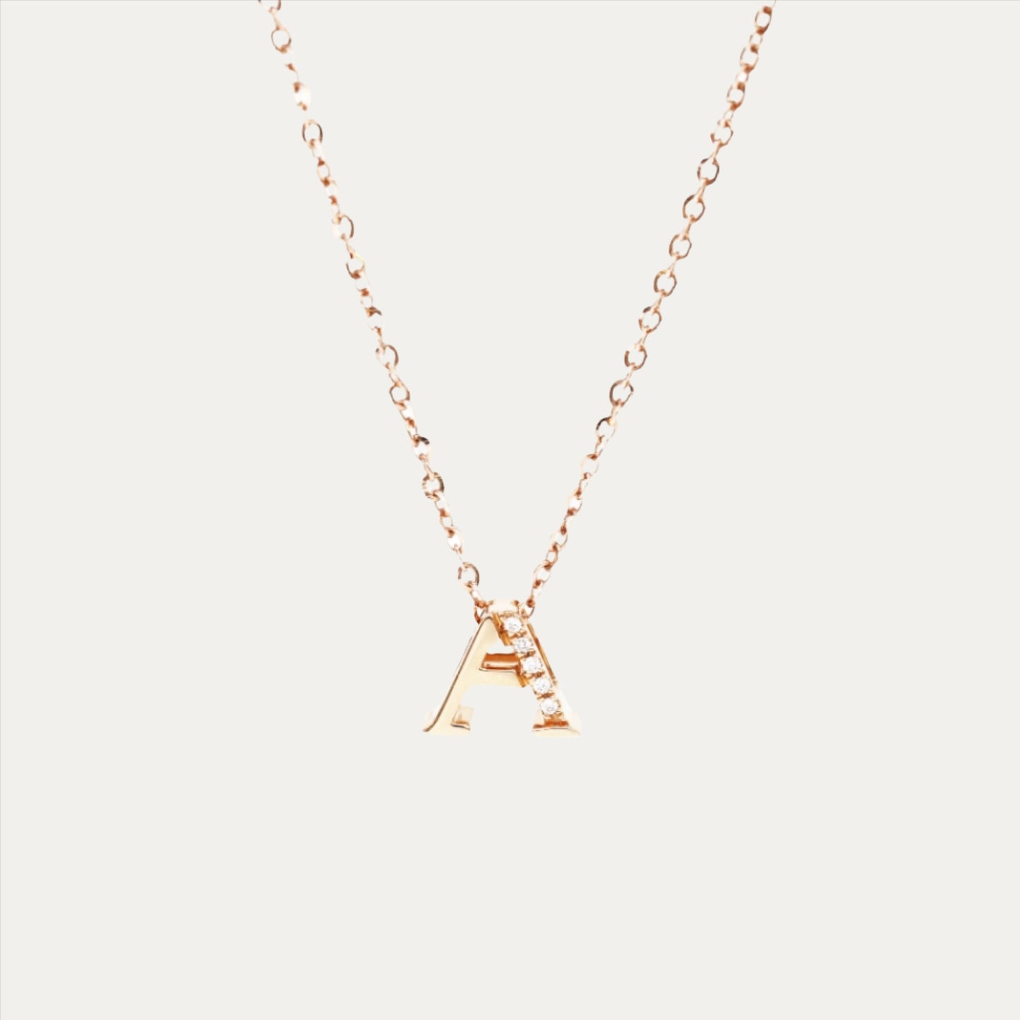 18k Rose Gold Alphabet A Diamond Charm Pendant 18k玫瑰金字母鑽石吊墜 A