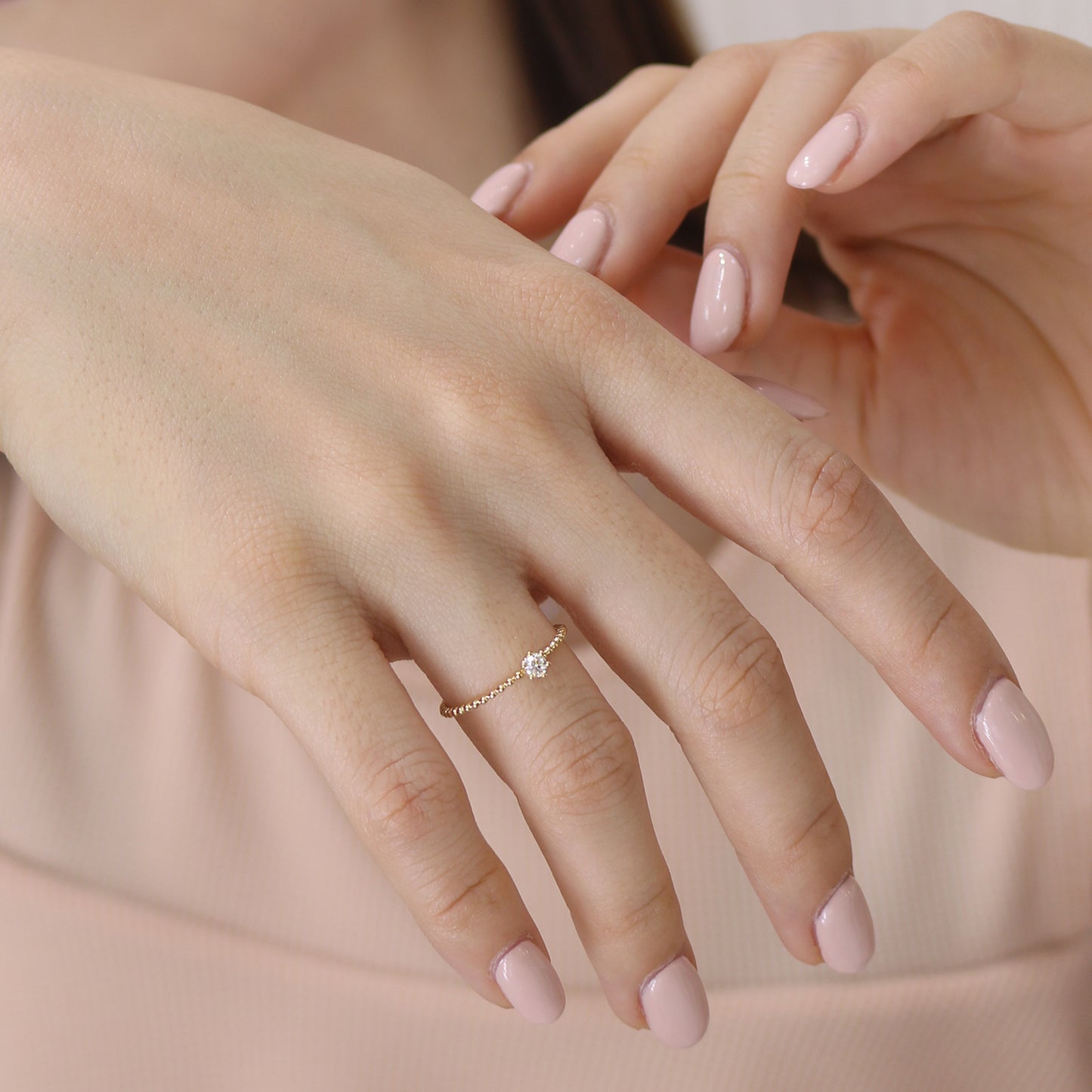 18k黃金10份鑽石戒指 18k Yellow Gold 0.10ct Diamond Beaded Ring