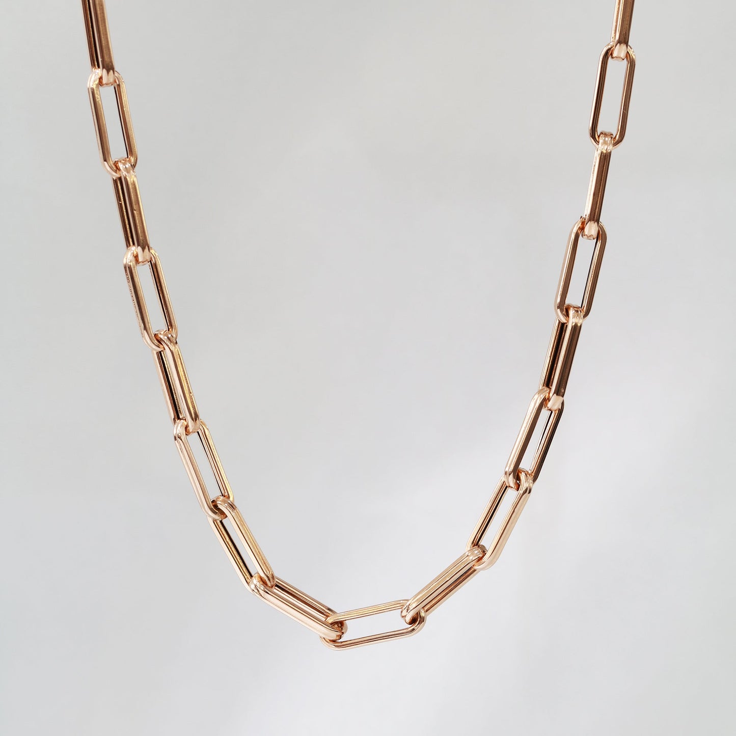 18k Rose Gold Circle Paper Clip Chain Bracelet 18k玫瑰金意大利萬字夾手鍊