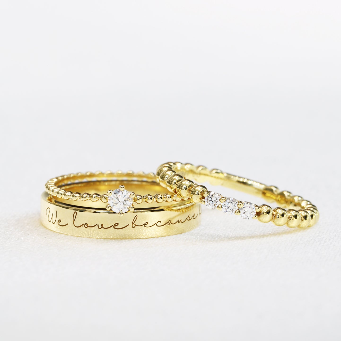 18k黃金10份鑽石戒指 18k Yellow Gold 0.10ct Diamond Beaded Ring