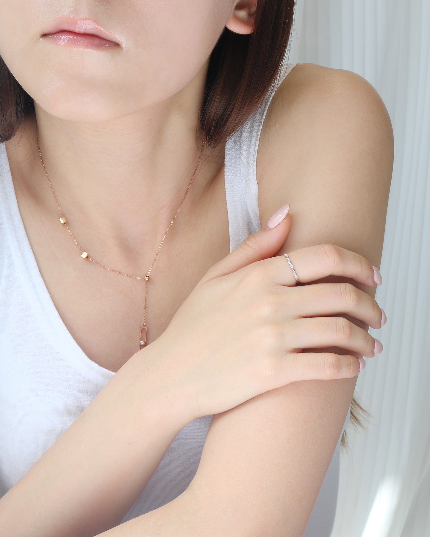 18k Rose Gold Cube Lariat Diamond Necklace