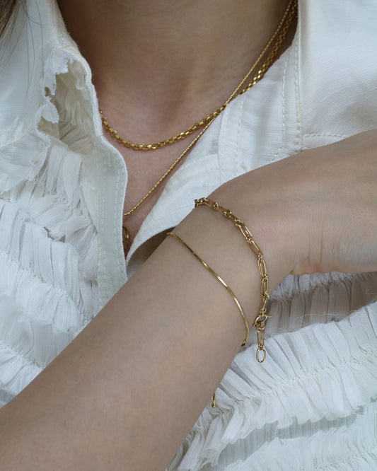 Double Paperclip Link Chain Bracelet (White/Rose/Yellow Gold)