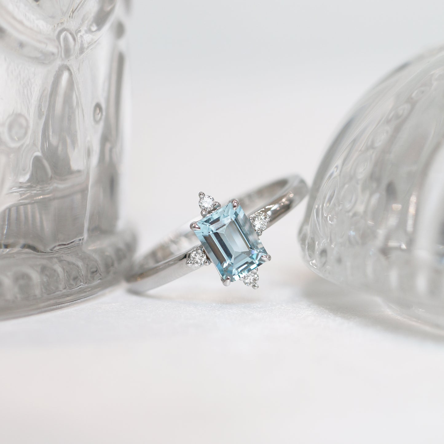 18k白金祖母綠切割海藍寶石鑽石戒指 18k White Gold Emerald Cut Aquamarine Diamond Ring