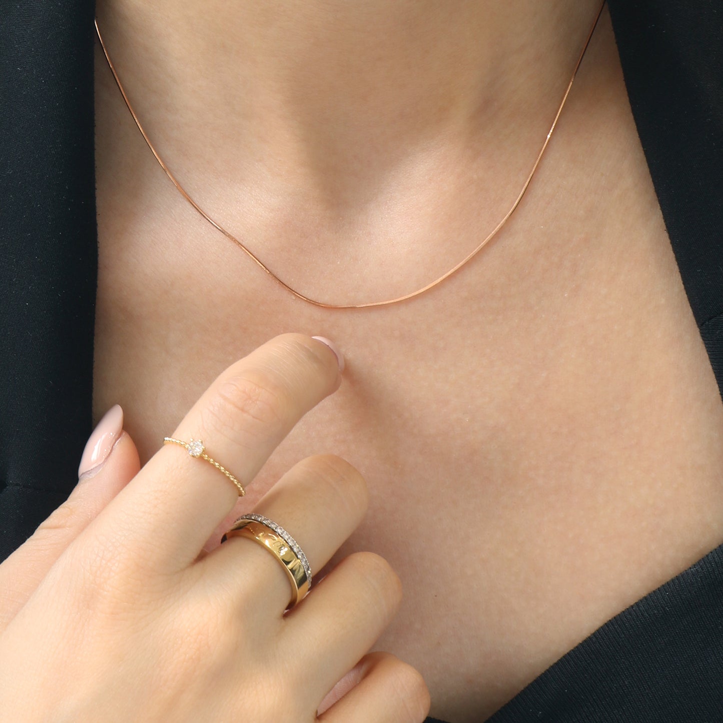 18k Rose Gold Chain Snake Bone Necklace 18k玫瑰金意大利蛇骨頸鍊