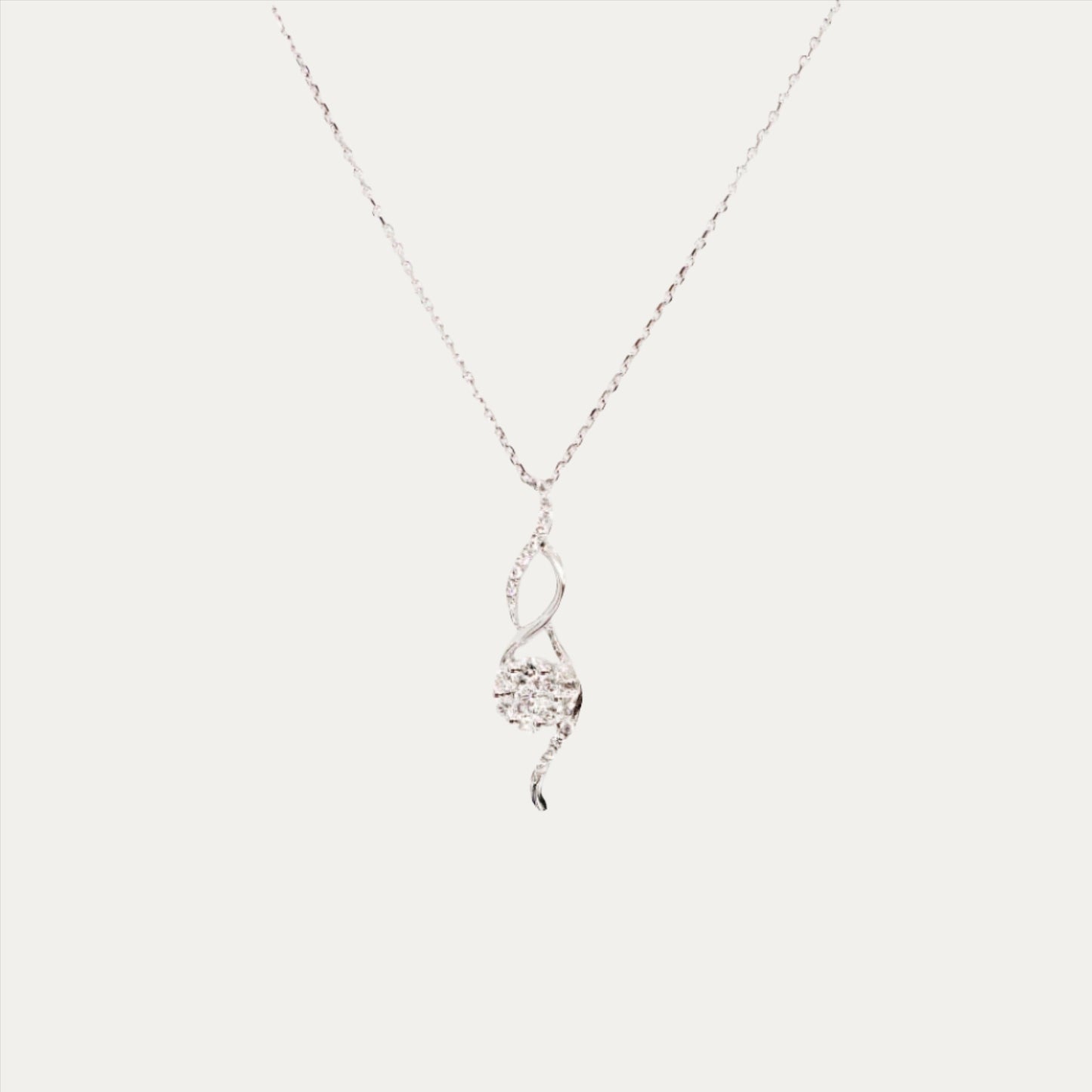 18k White Gold Wavy Ribbon Diamond Necklace 18k白金鑽石頸鍊