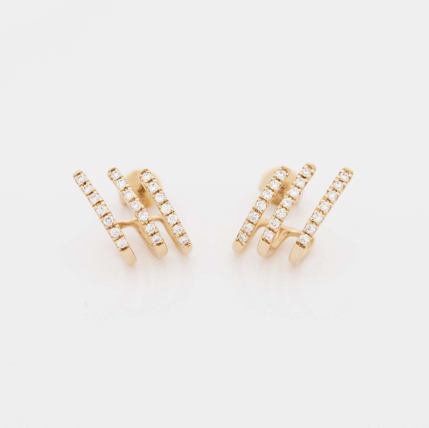 18k Gold Luxurious 3-row Earrings, Single or Pair