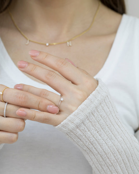 18k白金10份鑽石戒指 18k White Gold 0.10ct Diamond Beaded Ring