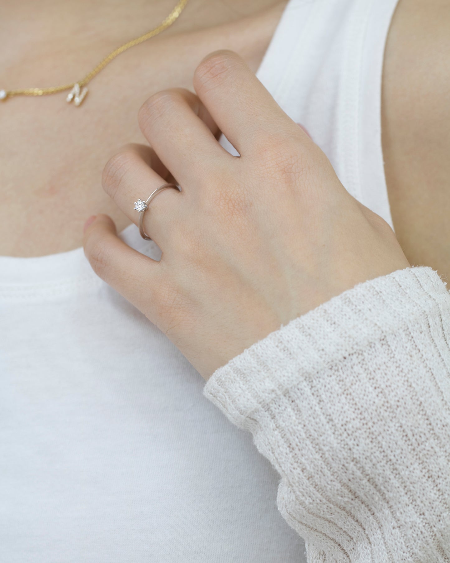 18k白金10份鑽石戒指 18k White Gold 0.10ct Diamond Beaded Ring