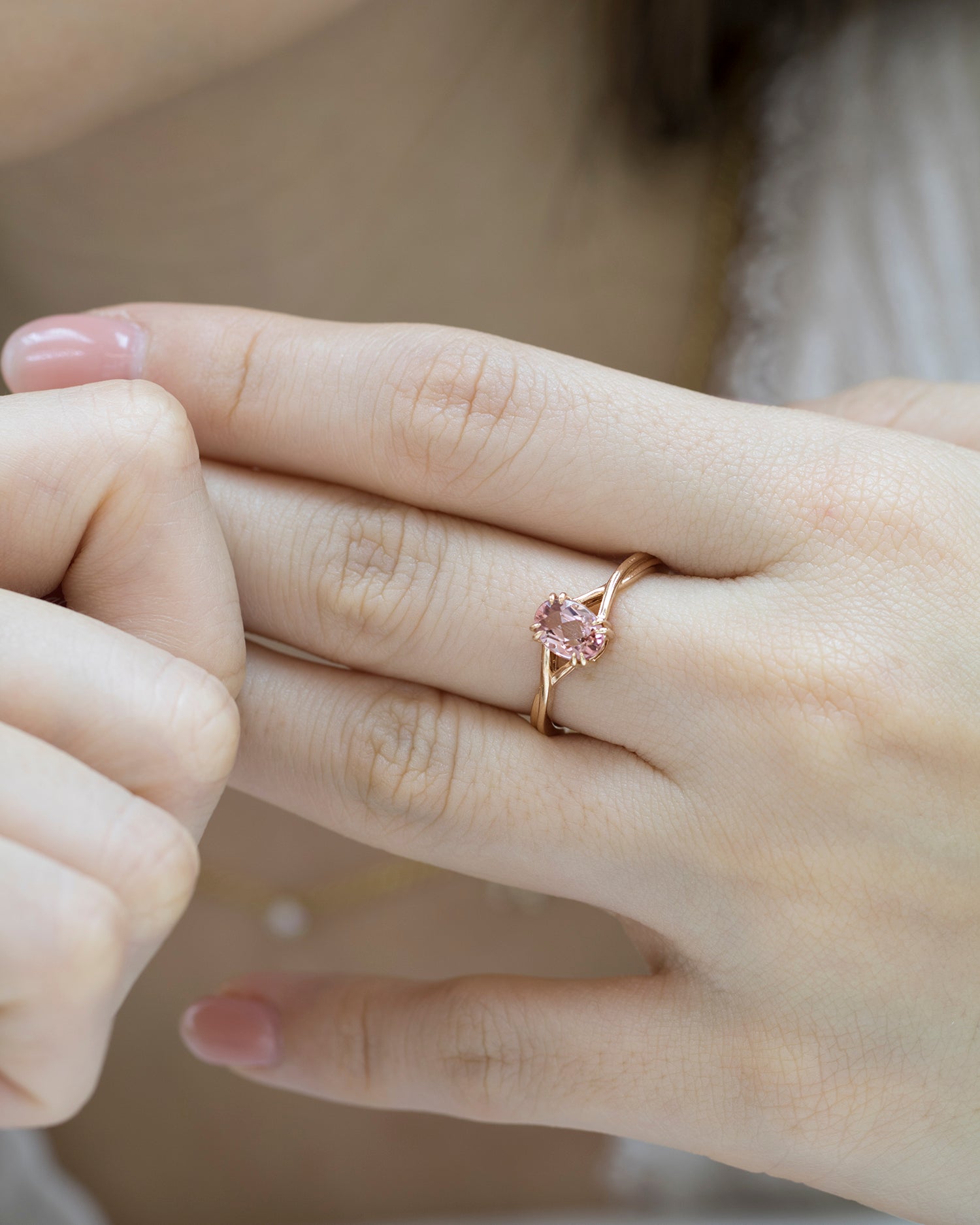 18k Rose Gold Oval Shape Pink Tourmaline Ring 18k玫瑰金蛋形粉紅碧璽復古感戒指