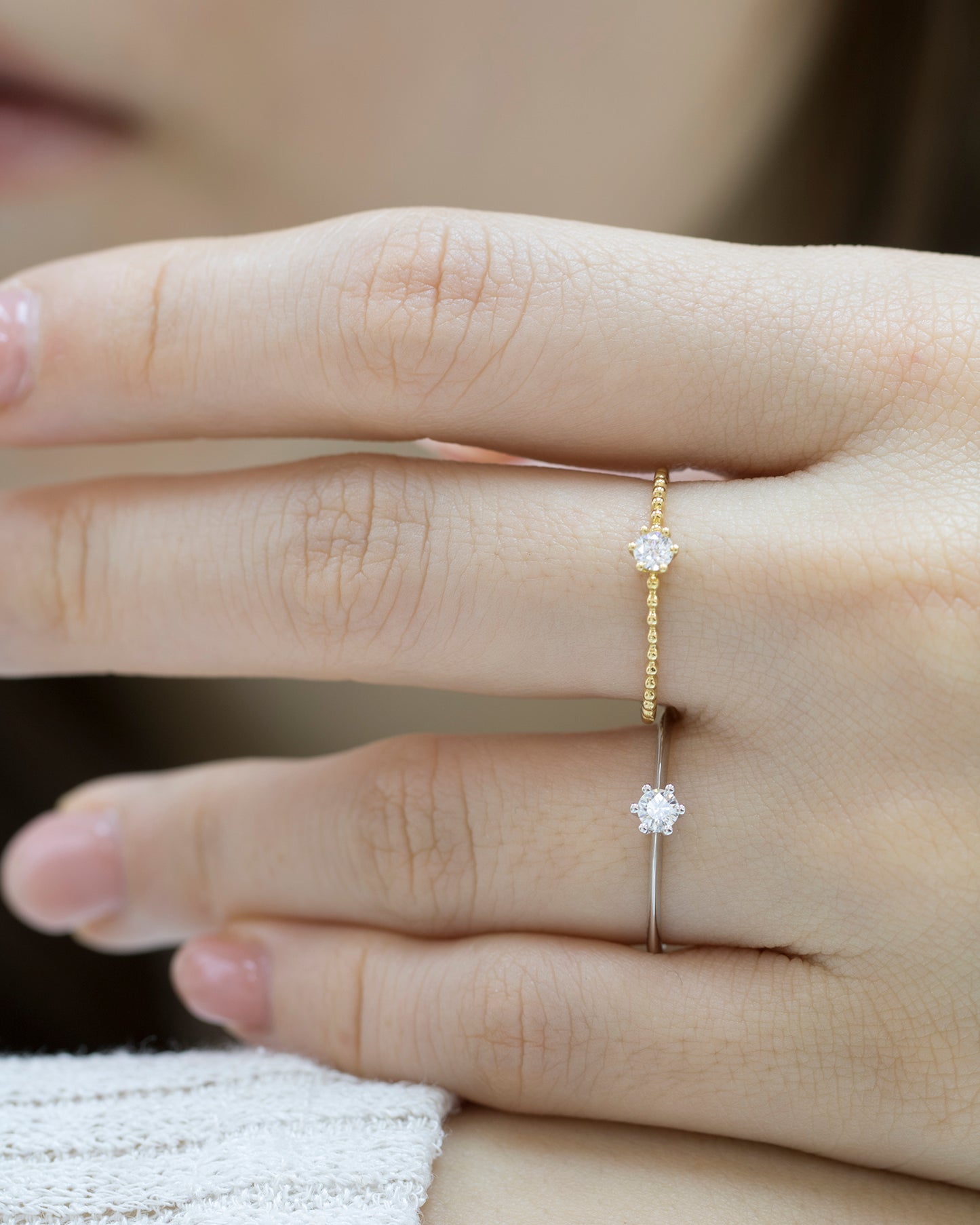 18k黃金10份鑽石戒指 18k Yellow Gold 0.10ct Diamond Beaded Ring