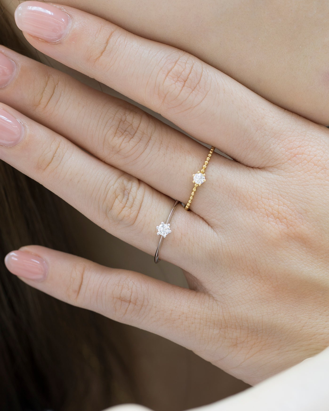 18k白金10份鑽石戒指 18k White Gold 0.10ct Diamond Beaded Ring