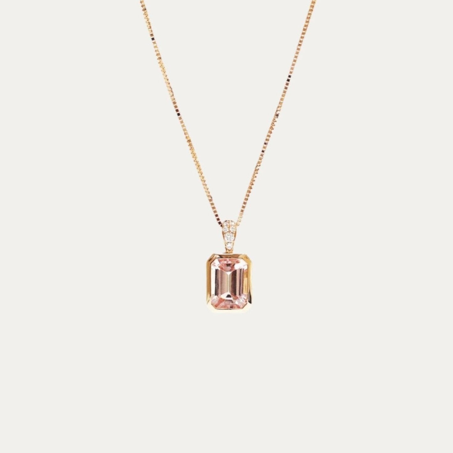 18k Gold Morganite Diamond Pendant Necklace