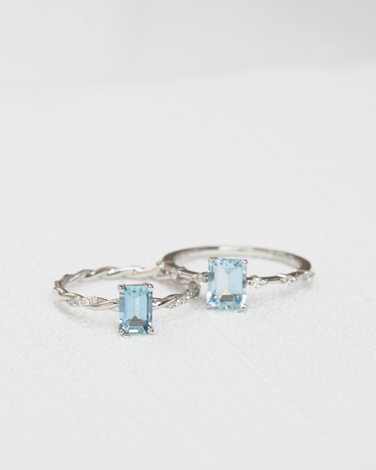 18k白金祖母綠形切割海藍寶石鑽石戒指 18k White Gold Twisted Emerald Cut Santa Maria Aquamarine Diamond Ring