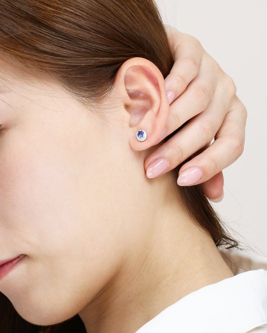 18k Gold Cornflower Sapphire Halo Diamond Earrings