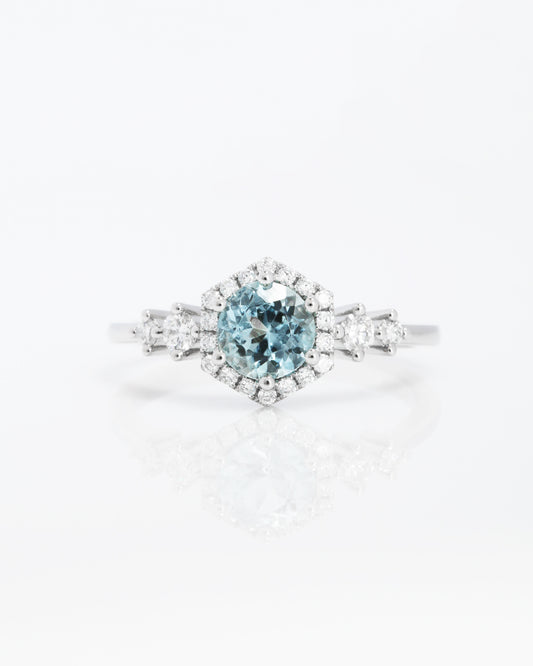 鉑金圓形海藍寶石鑽石戒指 Platinum Round Aquamarine Diamond Ring