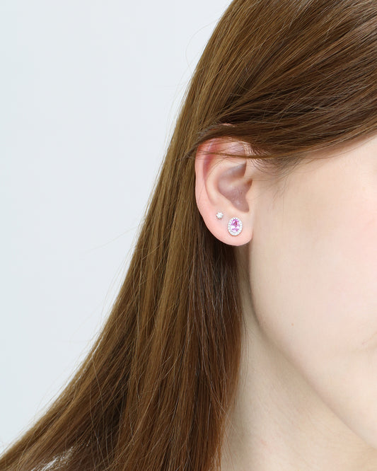 18k White Gold Pink Sapphire Halo Diamond Earrings