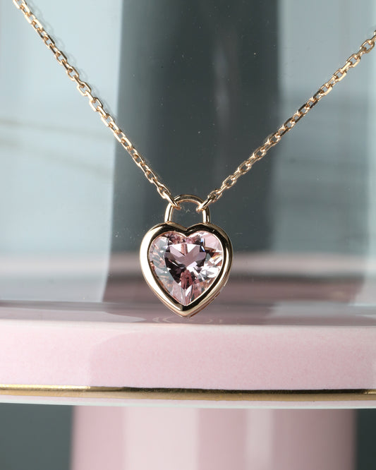 18k Rose Gold Heart-shaped Padlock Morganite Necklace