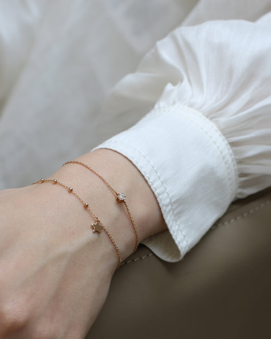 Solitaire 0.10ct/0.15ct 6-prong Round Diamond Bracelet (White/Rose/Yellow Gold) Length: 15cm