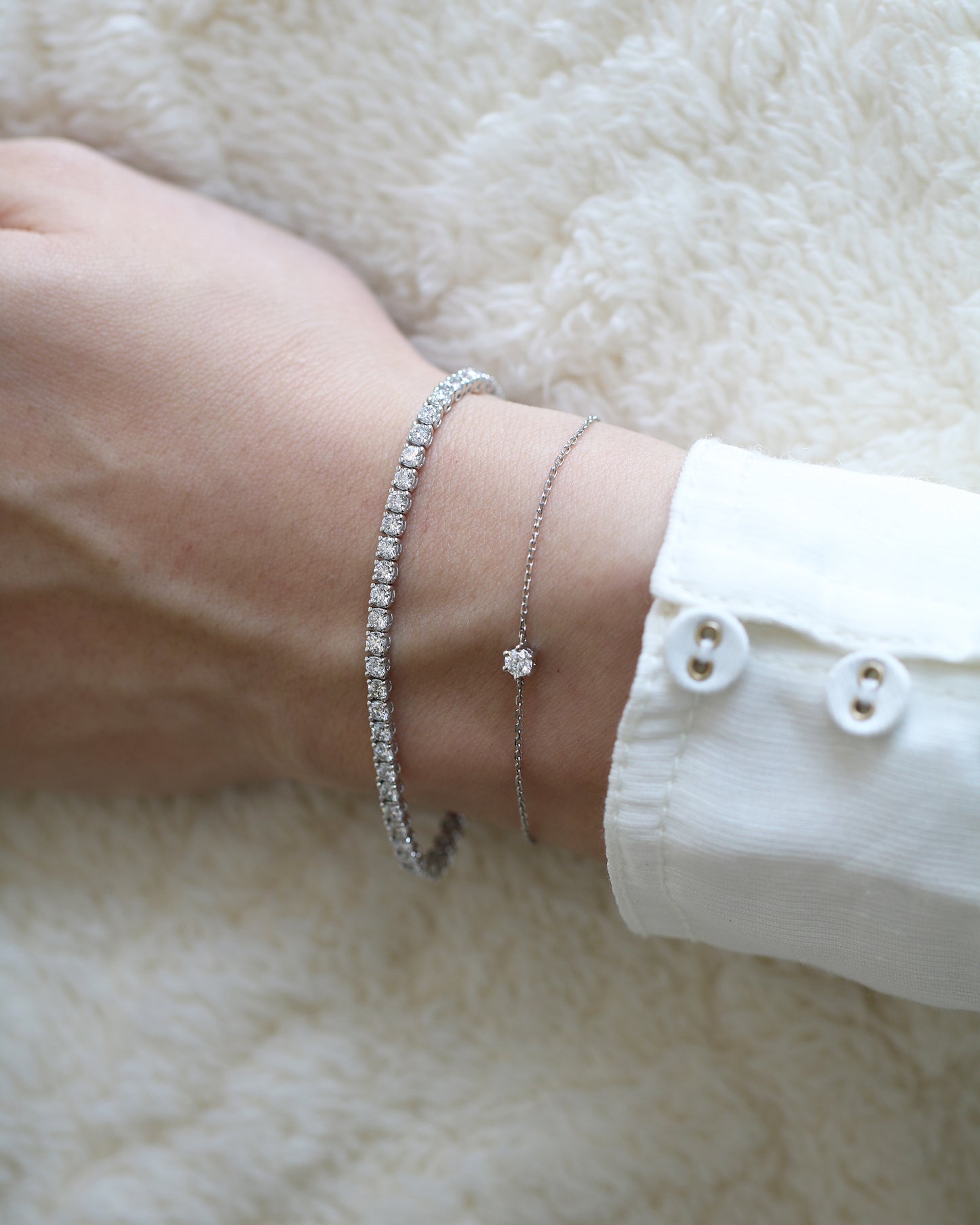 Solitaire 0.10ct/0.15ct Round Diamond Bracelet (White/Rose/Yellow Gold)