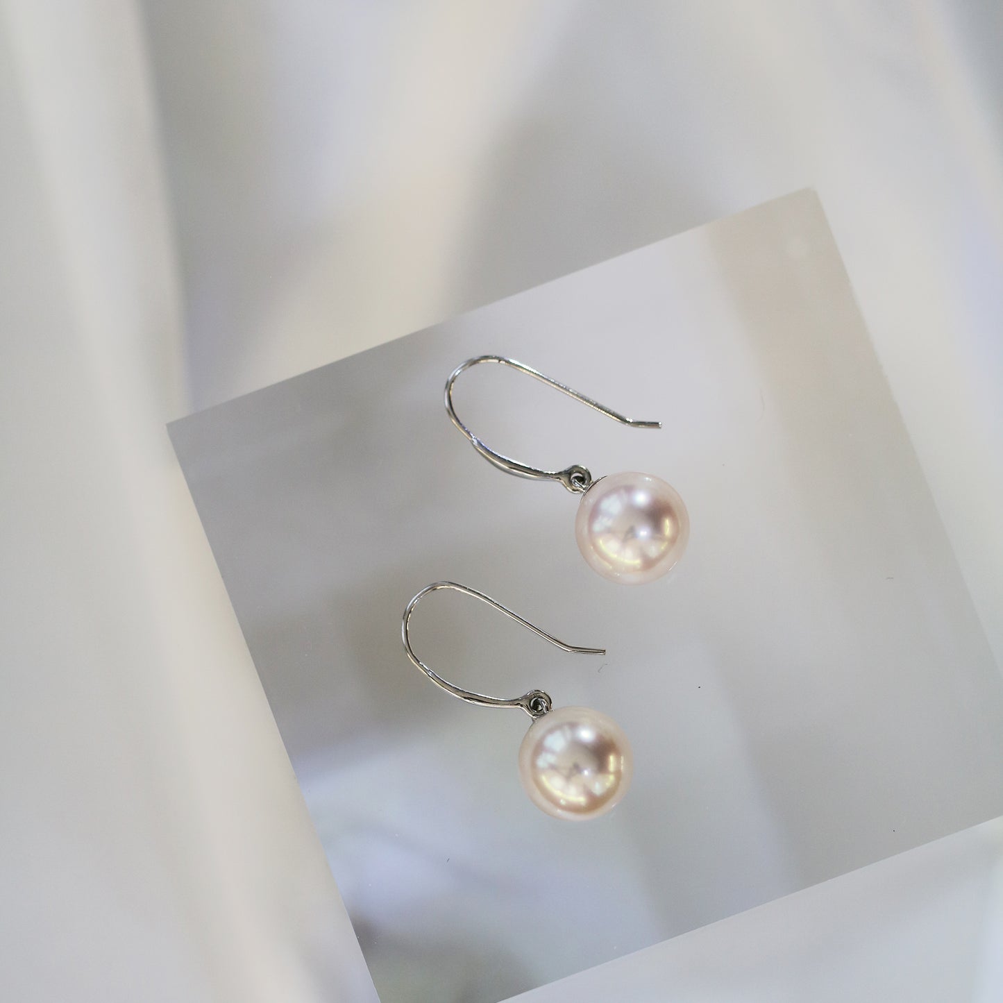 18k White Gold Akoya Dangle Earrings, Pair