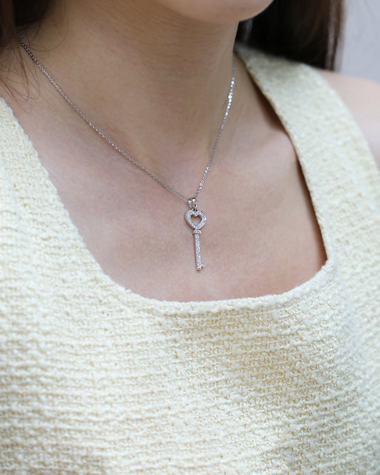 18k White Gold Key Diamond Necklace
